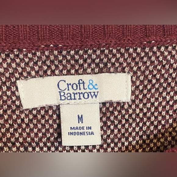 Croft & Barrow Women’s Sweater Window Pane Dark Red Burgundy Size Medium - Picture 3 of 6